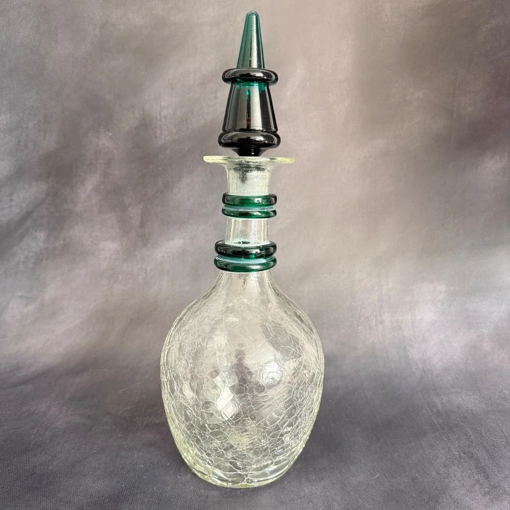 Vintage Blenko 475 Emerald Green Decanter Crackle Glass Winslow Anderson Era